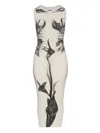Jean Paul Gaultier Crew Neck Floral Print Midi Dress With Side Slit In White