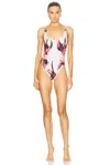 Jean Paul Gaultier Flower Body Morphing Mariniere One Piece In Mint  Pale Pink  & Red