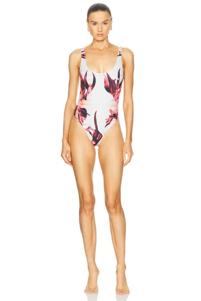 Jean Paul Gaultier Flower Body Morphing Mariniere One Piece In Mint  Pale Pink  & Red