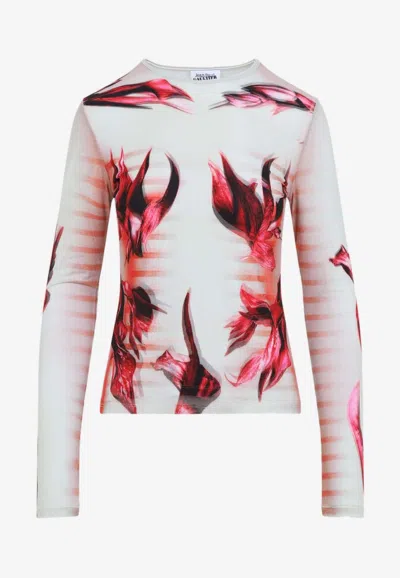 JEAN PAUL GAULTIER FLOWER BODY MORPHING MARINIERE PRINT TOP