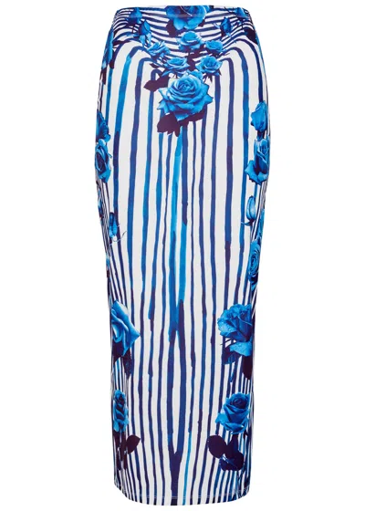 Jean Paul Gaultier Flower Body Morphing Stretch-jersey Midi Skirt In Blue