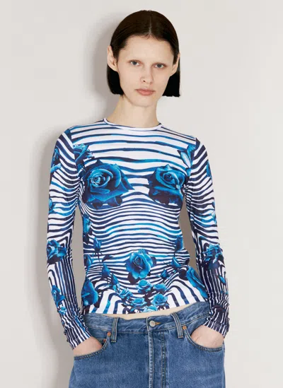 Jean Paul Gaultier White & Blue Flower Body Morphing Long Sleeve T-shirt