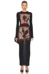 Jean Paul Gaultier Black Flowers Cadres Maxi Dress In Black  Pink  & Mint