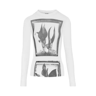 Pre-owned Jean Paul Gaultier Flowers Cadres Mesh Long-sleeve Top 'white/grey/black' | Women's Size Xs