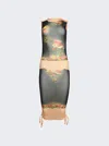 Jean Paul Gaultier Flowers Petit Grand Print Gathered Midi Dress In Black