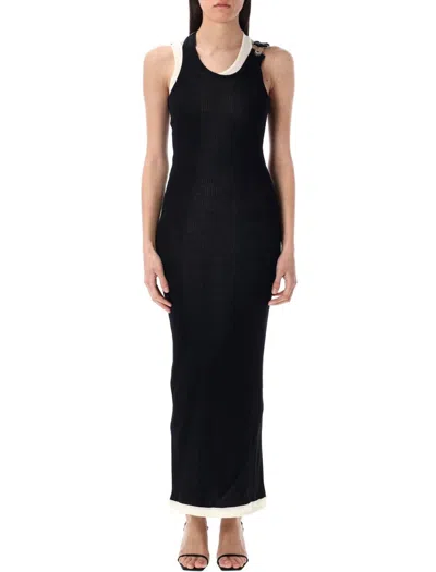 Jean Paul Gaultier Cotton Ribbed Twisted Double Layer Sleeveless Dress In Black