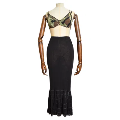 Pre-owned Jean Paul Gaultier Frilly 1990's  Vintage Sheer Black Mesh Fishtail Maxi Skirt