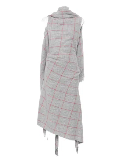 Jean Paul Gaultier Fringed Plaid Dress In Gray