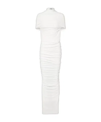 Jean Paul Gaultier Fringed Ruched Jersey Maxi Dress In White