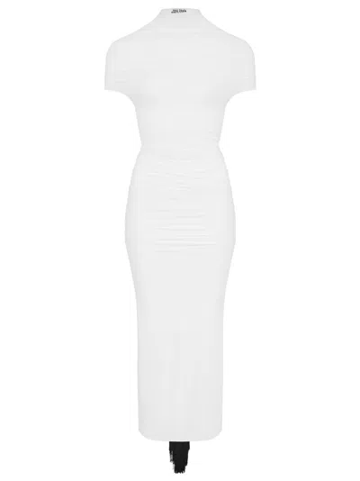 JEAN PAUL GAULTIER JEAN PAUL GAULTIER FRINGED WHITE MAXI DRESS WITH FABRIC