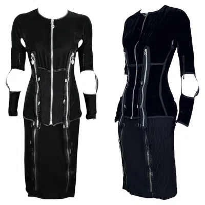 Pre-owned Jean Paul Gaultier F/w 1989 Black Velvet Zipper Cutout Skirt Set