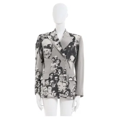 Pre-owned Jean Paul Gaultier F/w 1992/93 ‘fanatics Of Photography' Jacquard Faces Jacket In Gray