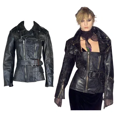 Pre-owned Jean Paul Gaultier F/w 2001 Deconstructed Two Piece Leather Jacket In Black