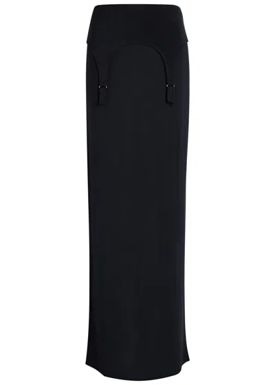 Jean Paul Gaultier Garter-embellished Mesh Maxi Skirt In Blue