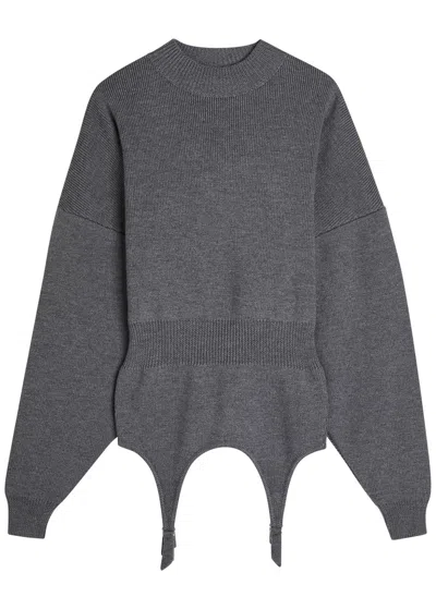Jean Paul Gaultier Garter-embellished Wool Jumper In Gray