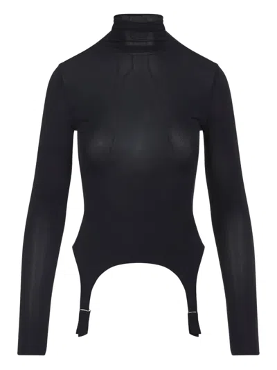 Jean Paul Gaultier Lingerie-inspired Garter Top In Stretch Rayon In Black