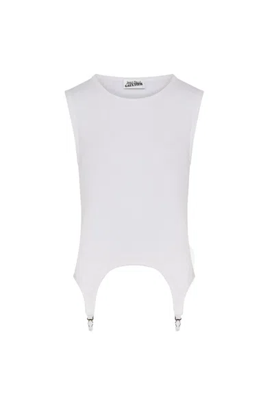 Jean Paul Gaultier Garter Tank Top Woman White In Gray