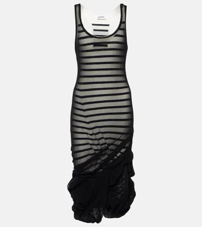 Jean Paul Gaultier Gathered Marinière And Tulle Midi Dress In Black