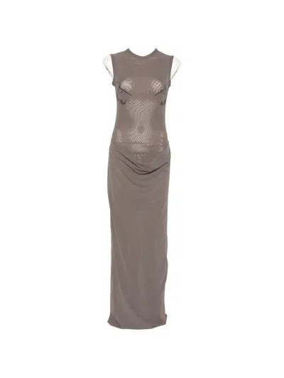 Jean Paul Gaultier Gathered Sleeveless Maxi Dress In Gray