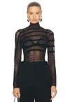 Jean Paul Gaultier Drapped Mesh Body With Flock Gaultier And Mariniere In Black