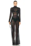 Jean Paul Gaultier Gaultier & Mariniere Turtleneck Draped Mesh Dress In Black