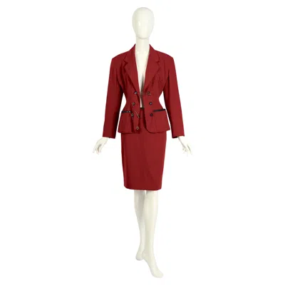 Pre-owned Jean Paul Gaultier Gibo 1980s Vintage Red Wool Safety Pin Jacket & Skirt Suit