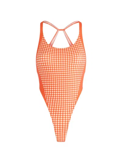 Jean Paul Gaultier Gingham Open Back Swimsuit In Orange