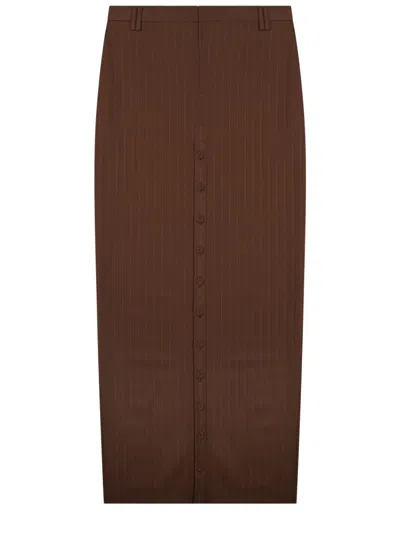 Jean Paul Gaultier Button-front Virgin Wool Midi Skirt In Brown