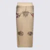 Jean Paul Gaultier Mesh Printed Double Layer Midi Skirt In Ecru/black/red