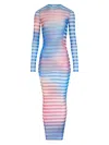 Jean Paul Gaultier Mesh Striped Bodycon Maxi Dress In Blue