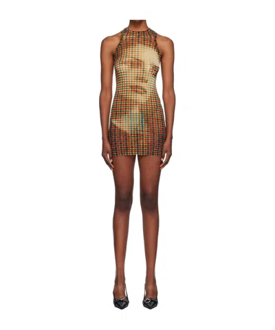 Jean Paul Gaultier Graphic Print Dress In Brown