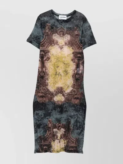 JEAN PAUL GAULTIER GRAPHIC PRINT FITTED DRESS WITH SHORT SLEEVES