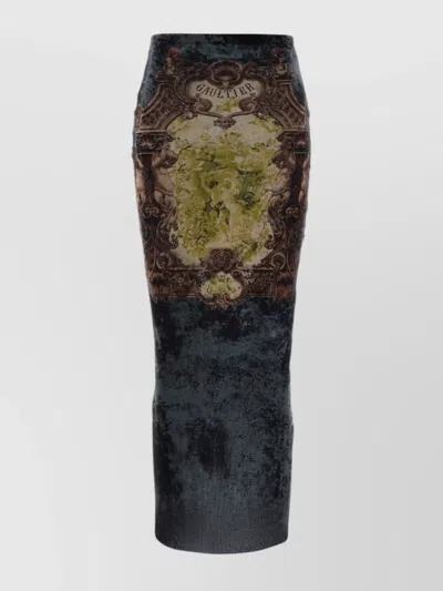 JEAN PAUL GAULTIER GRAPHIC PRINT FITTED TULLE SKIRT