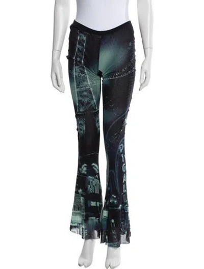 Pre-owned Jean Paul Gaultier Graphic Print Flared Pants W/ Tags In Blue