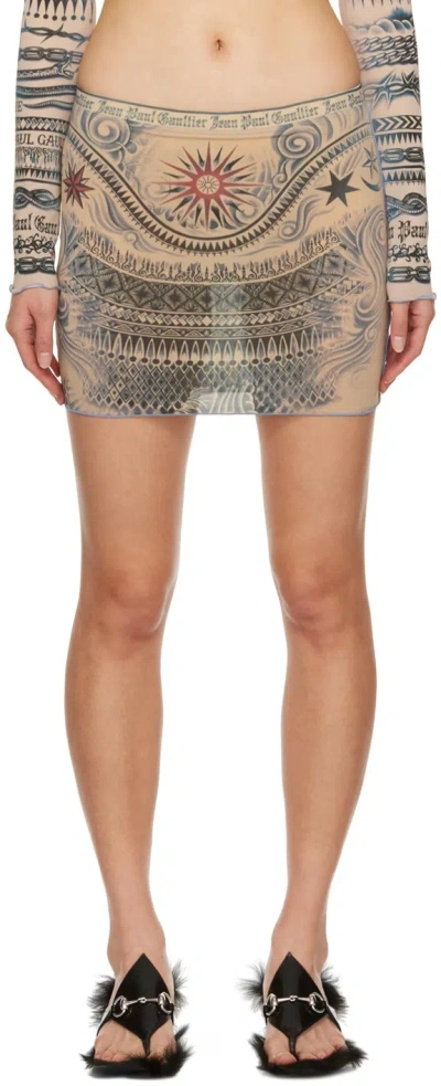 Jean Paul Gaultier Graphic-print Logo-waist Miniskirt In Neutral