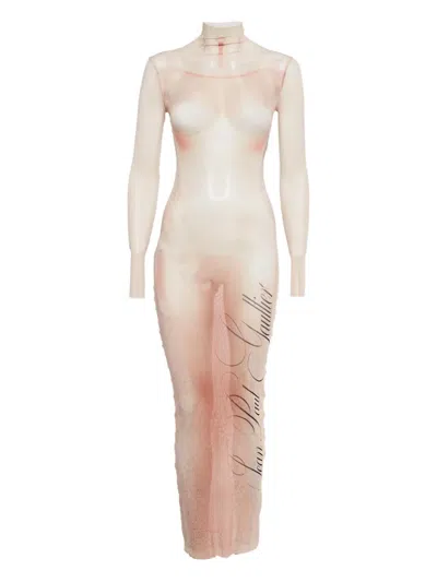 Pre-owned Jean Paul Gaultier Graphic-print Long-sleeve Dress In Neutral