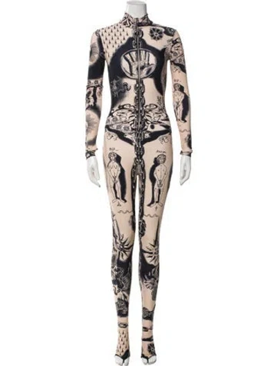 Pre-owned Jean Paul Gaultier Graphic Print Mock Neck Jumpsuit