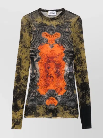 Jean Paul Gaultier Graphic Print Sheer Fabric Tops In Black