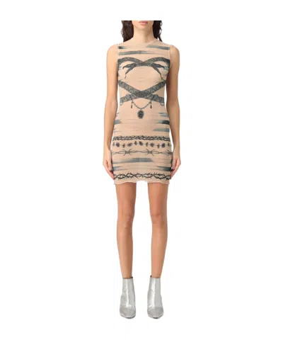 JEAN PAUL GAULTIER JEAN PAUL GAULTIER X KNWLS TROMPE LOEIL TATTOO PRINTED DRESS