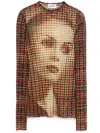 Jean Paul Gaultier Mesh Long Sleeve Top Printed Tartan Face In Yellow