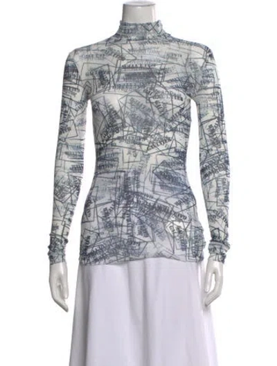 Pre-owned Jean Paul Gaultier Graphic Print Turtleneck Top In Blue