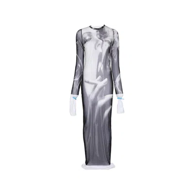 Jean Paul Gaultier Graphic-print Long-sleeve Maxi Dress In Gray
