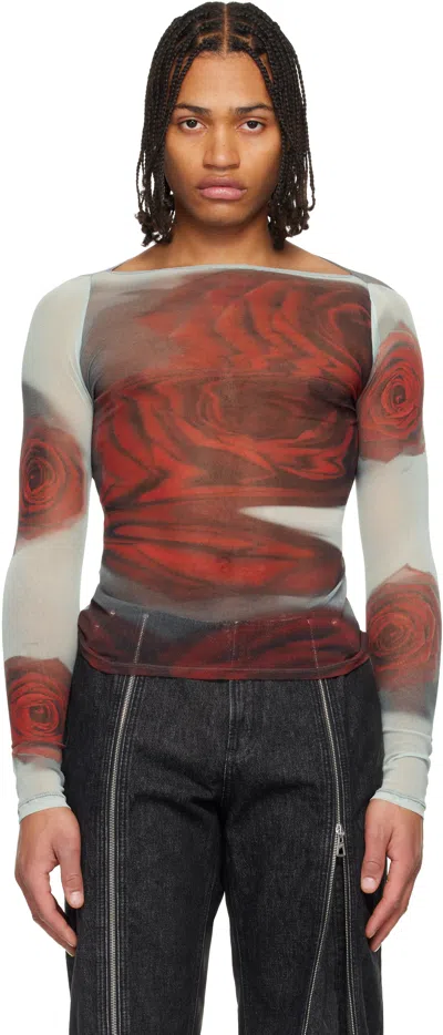 Jean Paul Gaultier Gray & Red 'the Blurry Roses' T-shirt In Multi