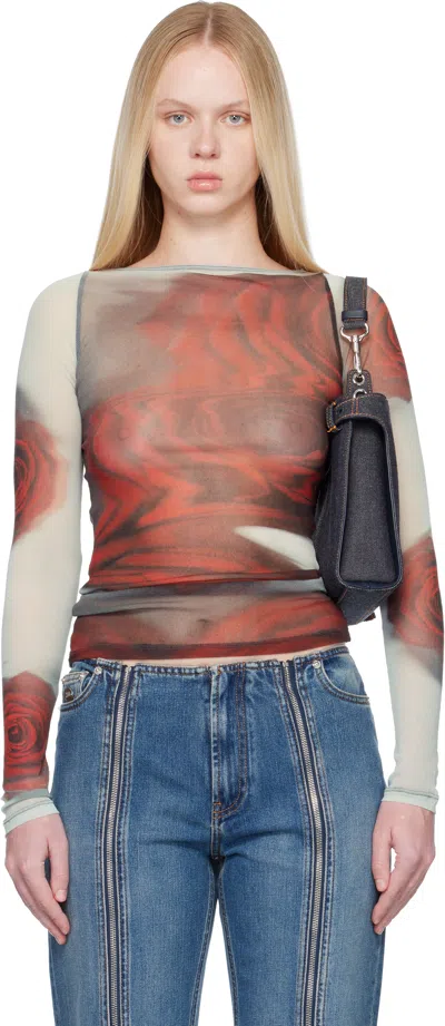 Jean Paul Gaultier Gray & Red 'the Blurry Roses' T-shirt