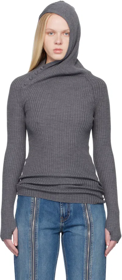 Jean Paul Gaultier Ribbed Wool Sweater With High Collar And Hood In Multi
