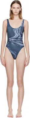 Jean Paul Gaultier Gray Blurry Roses Swimsuit In Blue