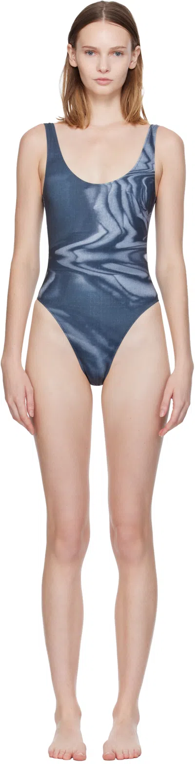 Jean Paul Gaultier Gray Blurry Roses Swimsuit In Blue