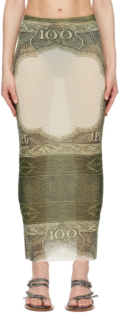 JEAN PAUL GAULTIER GREEN & OFF-WHITE 'THE CARTOUCHE' MAXI SKIRT