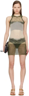 Jean Paul Gaultier Mesh Sleeveless Short Dress In Cartouche Print In 400300156 Green/ecru