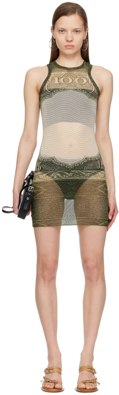 JEAN PAUL GAULTIER GREEN & OFF-WHITE 'THE CARTOUCHE' MINIDRESS